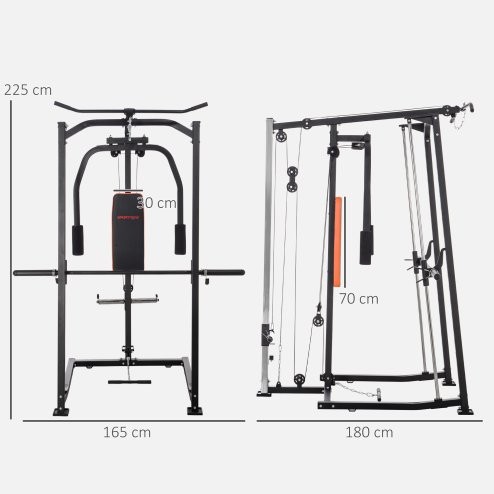 SPORTNOW 3-In-1 Smith Machine, Multifunctional Power Cage with Dual Cable Pulley System, Chest Press Station, 17-Level Squat Rack and Barbell Bar, Home Gym System