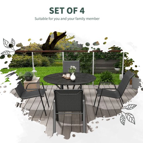 Outsunny Stackable Outdoor Chairs Set of 4, Rattan Garden Chairs with Armrests and Backrest for Deck, Grey
