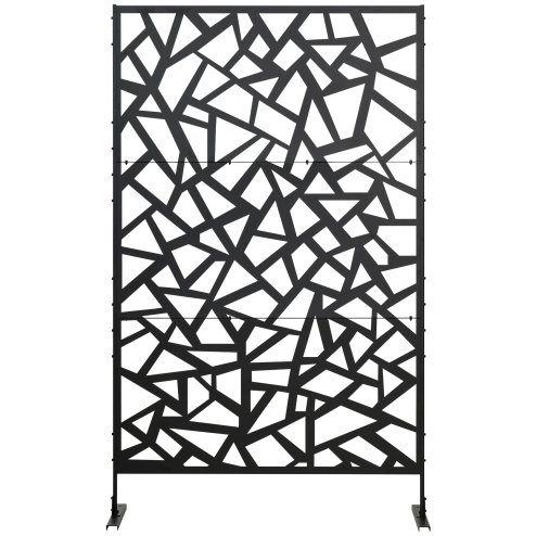 Outsunny Decorative Garden Privacy Screen with Stand, 6.5FT Freestanding Metal Outdoor Divider, Decorative Privacy Panel with Expansion Screws for Garden Pool Hot Tub, Irregular Figure Style, Black