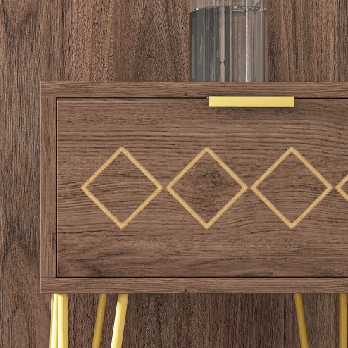 HOMCOM Bedside Table with Drawer, Wooden Nightstand, Modern Sofa Side Table with Gold Tone Metal Legs and Handles for Living Room, Bedroom, Easy Assembly, 40x41x 49cm, Brown