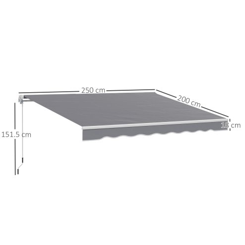 Outsunny 2.5m x 2m Retractable Awning, DIY Garden Awning Canopy, Anti-UV Sun Shade Shelter with Aluminium Frame and Crank Handle, Dark Grey