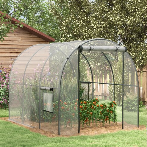 Outsunny 3 x 2 x 2m Polytunnel Greenhouse with Roll-up Door and Mesh Window, Walk-in Grow House Tent with Plastic Cover and Steel Frame, Clear
