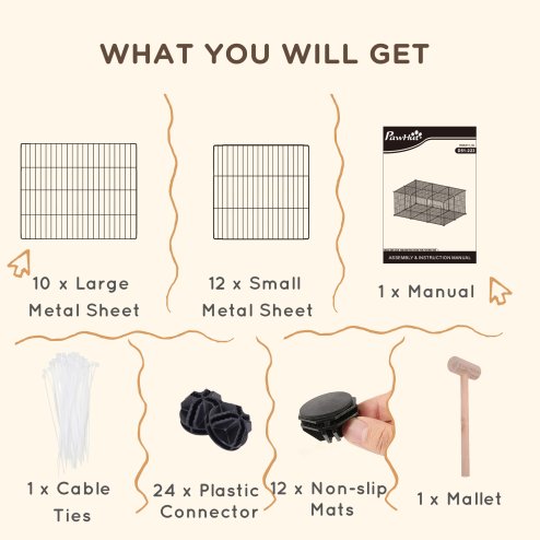 PawHut Pet Playpen DIY Small Animal Cage Metal Fence with Door, 22 Pieces, for Bunny Chinchilla Hedgehog Guinea Pig