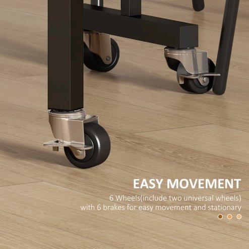 HOMCOM Mobile Drop Leaf Table, Folding Dining Table with 6 Wheels & Brakes, Kitchen Table for Small Spaces, Grey Marble Effect