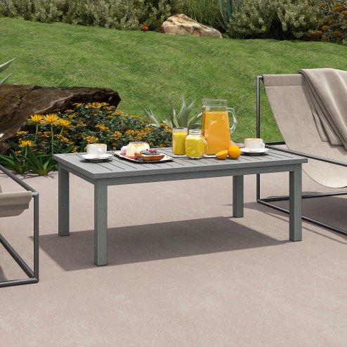 Outsunny Aluminium Outdoor Coffee Table, Rectangular Patio Side Table with Slat Tabletop for Indoor, Garden, Balcony, 100cm x 60 cm, Grey