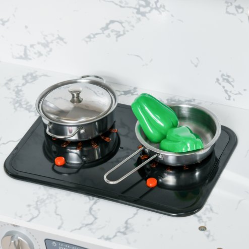 AIYAPLAY Toy Kitchen Playset, Kids Play Kitchen, Role Playing Game with Running Water, Lights, Sounds, Apron and Chef Hat, Water Dispenser, Sink, Utensils, Ages 3-6 Years - Grey