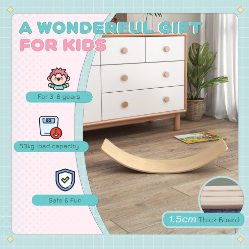 AIYAPLAY Balance Board Kids, Wooden Wobble Board for Children, Sensory Play Equipment for 3-8 Years Old, Natural Tone
