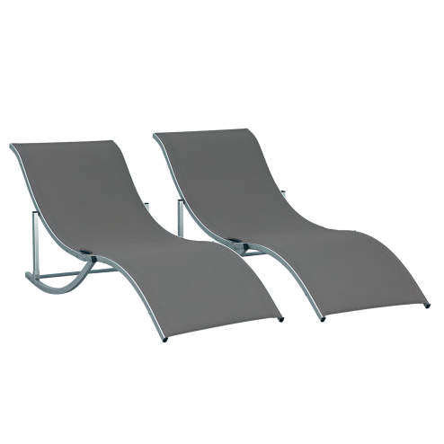 Outsunny Set of 2 S-shaped Foldable Lounge Chair Sun Lounger Reclining Outdoor Chair for Patio Beach Garden, Grey