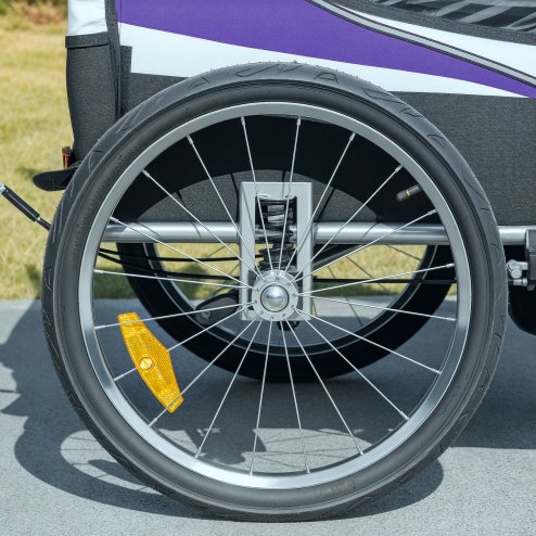 HOMCOM Child Bike Trailer, Baby Bicycle Trailer for 2 Kids with 5 Point Harness, Steel Frame, Reflectors, Safety Flag, Hitch Coupler, Purple