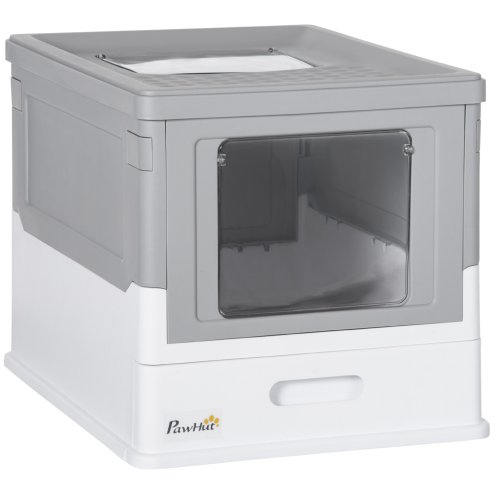 PawHut Cat Litter Tray with Hood Enclosed Cat Litter Box Pet Toilet w/ Lid, Scoop, Front Entry, 47.5 x 35.5 x 36.7cm - Grey