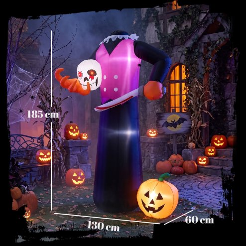 Outsunny 6 FT Halloween Inflatable Headless Skeleton, Scary Halloween Decoration, Inflatable Skeleton Blow Up Decoration with Built-in Colourful LED Lights for Garden Indoor Outdoor Decor