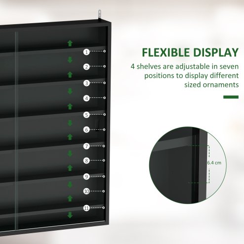 HOMCOM 7-Tier Wall Mounted Display Cabinet, Display Case with 6 Adjustable Shelves, Glass Doors for Home Office Ornaments 83x80cm, Black