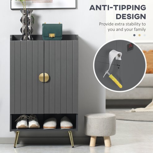 HOMCOM Modern Shoe Cabinet with 2 Doors, Open Shelf and Adjustable Shelves, 15 Pair Hallway Shoe Cupboard, Entryway Storage Unit