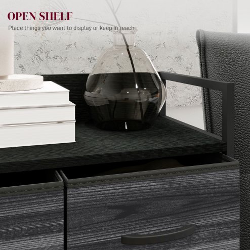 HOMCOM Bedroom Chest of Drawers, Fabric Dresser with 4 Drawers, Storage Organiser Unit with Open Shelf and Metal Frame for Living Room, Entryway