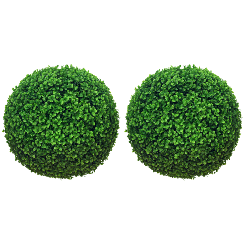 HOMCOM Set of 2 Artificial Topiary Balls, 40cm Faux Boxwood Balls, Hanging Decoration for Home, Indoor, Outdoor, Green