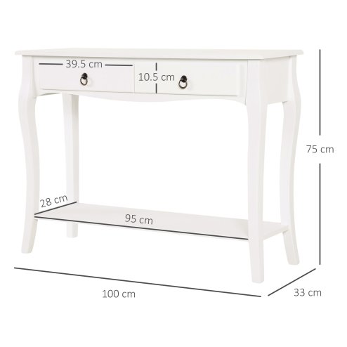 HOMCOM Console Table Modern Sofa Side Desk with Storage Shelves Drawers for Living Room Entryway Bedroom Ivory White
