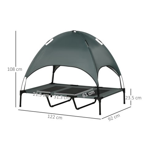 PawHut Raised Dog Bed Waterproof Elevated Pet Cot with Breathable Mesh UV Protection Canopy Grey, for XL Dogs, 122 x 92 x 108cm