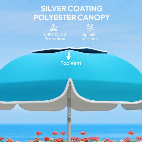 Outsunny 2m Beach Umbrella Portable with Sand Anchor, Adjustable Height & Tilt Beach Parasol with Carry Bag, UPF50+ UV Protection Sunshade Shelter, Blue