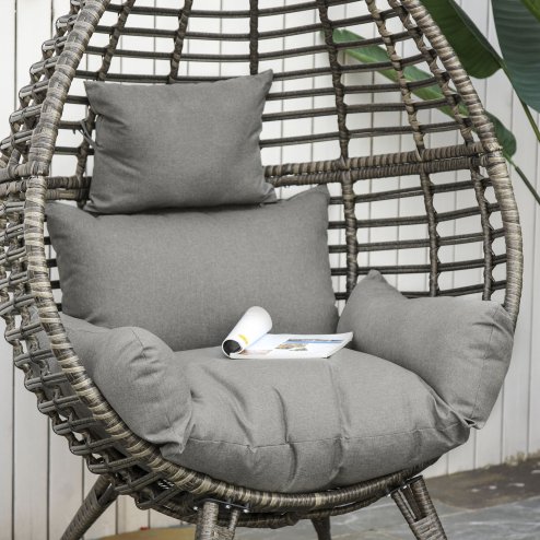 Outsunny Garden Egg Chair, Teardrop Outdoor PE Rattan Chair with Full-body Soft Padded Cushion, Mixed Grey
