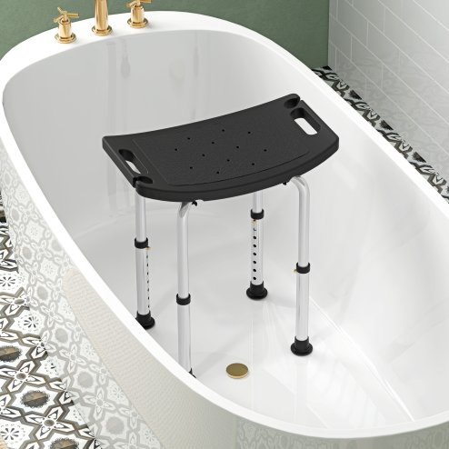 HOMCOM Height Adjustable Shower Stool, Aluminium Shower Chair, Non-Slip Bath Stool for Elderly, Disabled, Seniors, Pregnant