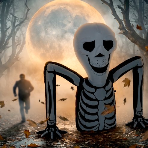 Outsunny 140 cm Inflatable Ground Crawling Skeleton, Scary Halloween Decoration, Blow Up Decoration with Built-in LED Lights for Garden Indoor Outdoor Decor
