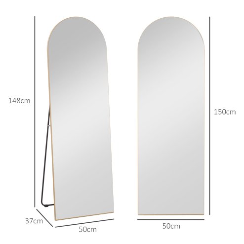 HOMCOM Arched Full Length Mirror, 50 x 150cm Wall Mounted, Leaning, Free Standing Mirror, Frameless Full Body Mirror for Living Room, Bedroom, Gold Tone