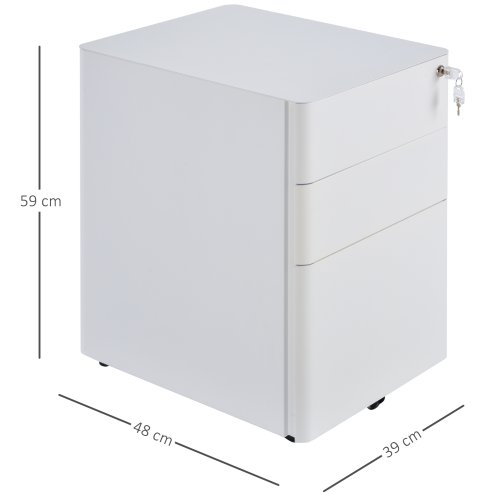 Vinsetto 3-Drawer Mobile Filing Cabinet, Steel Lockable File Cabinet for A4, Legal, Letter, Compact Under Desk Storage Unit with Pre-Assembled Body Except Wheels for Home Office, 39 x 48 x 59cm, White