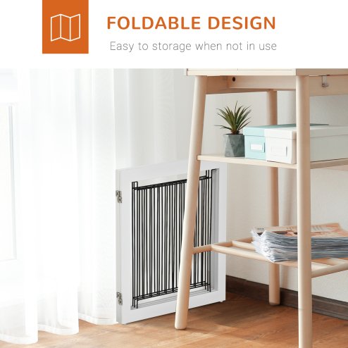 PawHut Freestanding Dog Cate, Foldable Wooden Pet Gate with  - 61cm Tall, for Stairways, Doorways, Hallways, Small Dogs - White