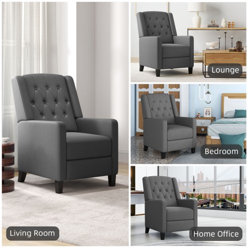 HOMCOM Wingback Push Back Recliner Armchair, Microfibre Cloth Reclining Chair with Leg Rest, Button Tufted, for Home Living Room Theater, Charcoal Grey