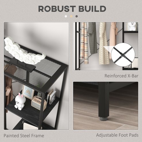 HOMCOM Coat Rack with Shoe Storage, 170cm Free Standing Hall Tree with Hanging Rail and Storage Shelves, 2-In-1 Coat Stand for Hallway, Entryway, Bedroom, Black