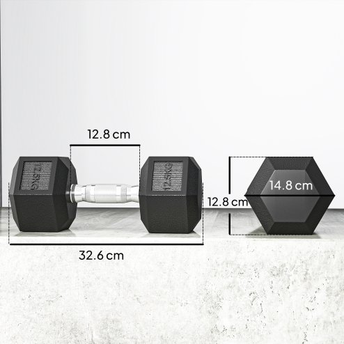 HOMCOM 2x12.5KG Rubber Hex Dumbbell Portable Hand Weights Dumbbell for Home Gym Workout Fitness