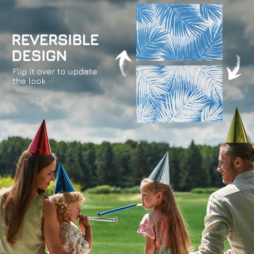 Outsunny Reversible Outdoor Rug with Carry Bag, Waterproof Plastic Straw Mat for Garden, Deck, RV, Picnic, Beach, Camping, 182 x 274cm, Blue and Cream