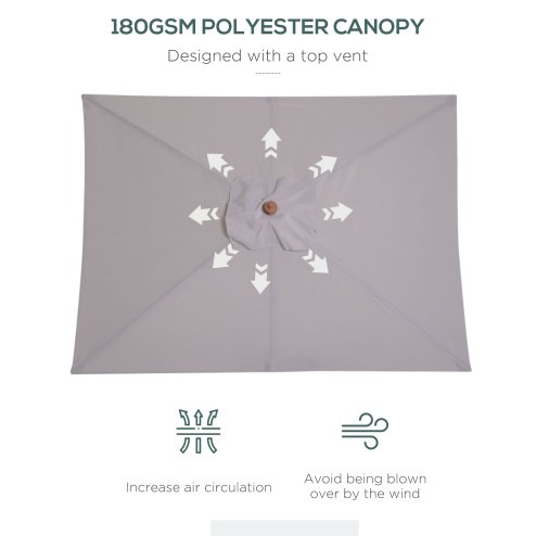 Outsunny 2m x 1.5m Garden Parasol Umbrella with Tilting Sunshade Canopy, Outdoor Market Table Umbrella with Wood and Bamboo Frame, Grey