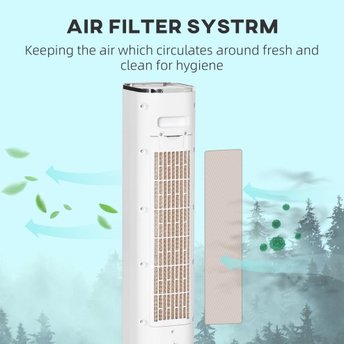 HOMCOM Portable Air Cooler, 6L Tank with 3 Ice Packs, Oscillating Evaporative Air Cooler Fan with 3 Modes & Speed, 10H Timer, Detachable & Washable Filter, LED Display & Remote Control for Home, White