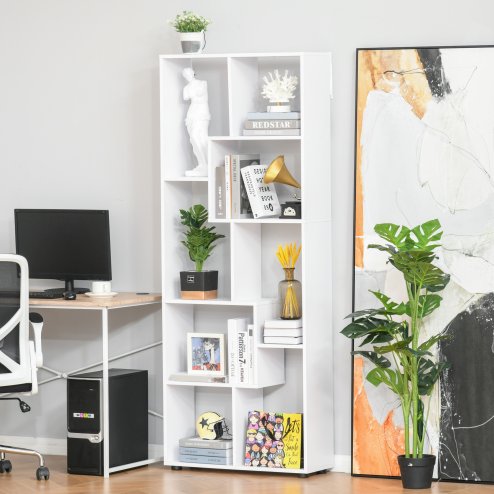 HOMCOM 8-Tier Freestanding Bookcase w/ Melamine Surface Anti-Tipping Foot Pads Home Display Storage Grid Stand Bedroom Living Room Furniture Modern Style 