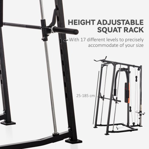 SPORTNOW 3-In-1 Smith Machine, Multifunctional Power Cage with Dual Cable Pulley System, Chest Press Station, 17-Level Squat Rack and Barbell Bar, Home Gym System