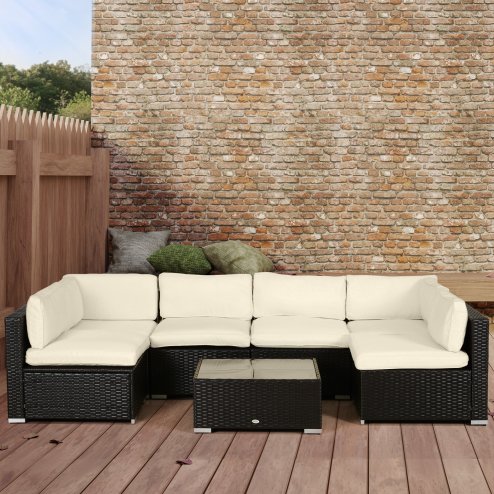 Outsunny Replacement Cushion Covers for Garden Sofa Set, Garden Rattan Sofa Cushion Polyester Cover Replacement Outdoor - No Cushion Included, Cream