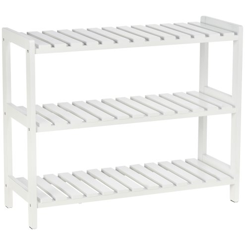 HOMCOM 3-Tier Shoe Rack Wood Frame Slatted Shelves Spacious Open Hygienic Storage Home Hallway Furniture Family Guests 70L x 26W x 57.5H cm