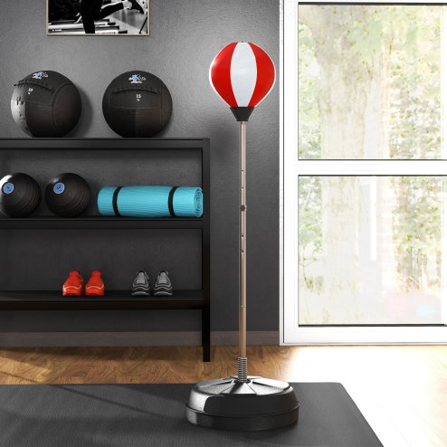 HOMCOM Punching Bag with Stand, Freestanding Boxing Set, Speed Bag with Speedball, 126-144cm Adjustable Height, Red