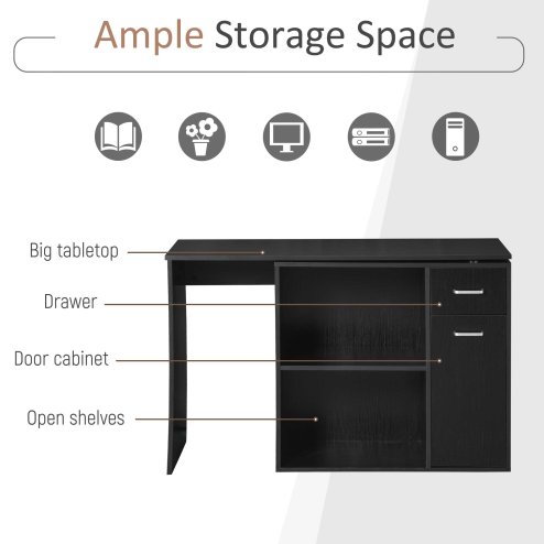 HOMCOM L-Shaped Desk, Corner Computer Desk, Adjustable Study Table with Storage Shelf, Drawer and Cabinet, Workstation for Home Offic