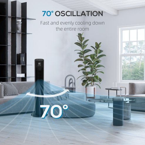 HOMCOM 42 Inch Tower Fan, Electric Cooling Fan with Ice Pack, Remote, 3.5L Water Tank, 12H Timer, Sleep Mode, 3 Speed, 4 Modes, Children Lock, 70° Oscillating, 60W, Black