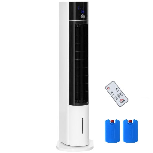 HOMCOM Portable Air Cooler, 3L Tank Evaporative Ice Cooling Tower Fan with 3 Modes, 3 Speeds, Remote, Timer, 60° Oscillating, Portable Swamp Cooler for Home Bedroom, White