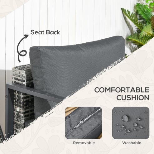 Outsunny 6 Pieces PE Rattan Garden Furniture Set with Sofa, Armchairs, Stool, Patio Sofa Set with Metal Coffee Table, Cushions, for Poolside, Charcoal Grey