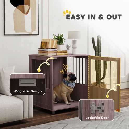 PawHut Dog Crate Furniture End Table, Pet Kennel for Small Dogs with Magnetic Door Indoor Animal Cage, Grey, 60 x 55 x 70 cm, Purple