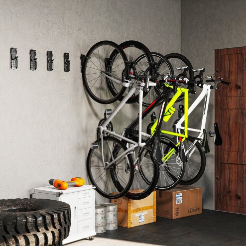 SPORTNOW 8 Pack Bike Rack, Wall Mounted Bicycle Hanger Hook, Foldable Garage Bike Wall Rack, Bicycle Storage Holder for Indoor Outdoor Use