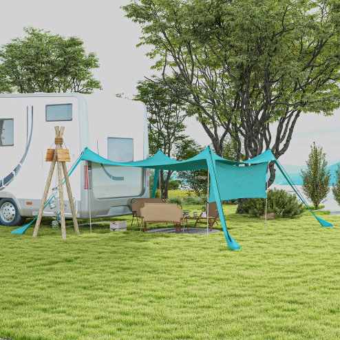 Outsunny Beach Tent, Sunshade Event Shelter with Detachable Sidewall, Reinforced Corners, Stability Poles and Carry Bag, for Camping, Trips, Fishing, Picnics, 3 x 3 m, Sky Blue