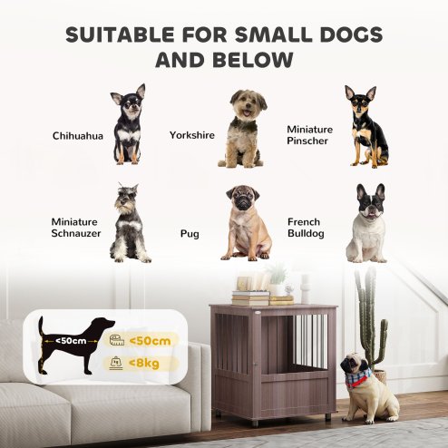 PawHut Dog Crate Furniture End Table, Pet Kennel for Small Dogs with Magnetic Door Indoor Animal Cage, Grey, 60 x 55 x 70 cm, Purple