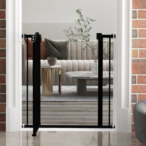 PawHut Pressure Fit Dog Stair Gate No Drilling Safety Gate Auto Close for Doorways, Hallways, 74-80cm Adjustable, 78cm Tall, Black