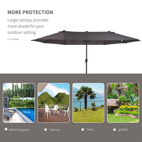 Outsunny 4.6m Large Garden Parasol Double-Sided Sun Umbrella Patio Market Canopy Shade Outdoor Grey - NO BASE
