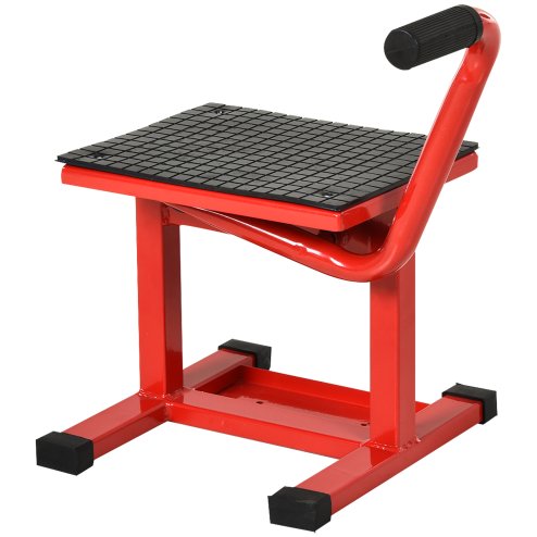 DURHAND 150KG Steel Motorcycle Lift Rubber Platform, Crank Lift Manual Repair Clean Hoist Table Assist Off-Road Dirt Bike Stand, 27.5/39.5H cm, Red